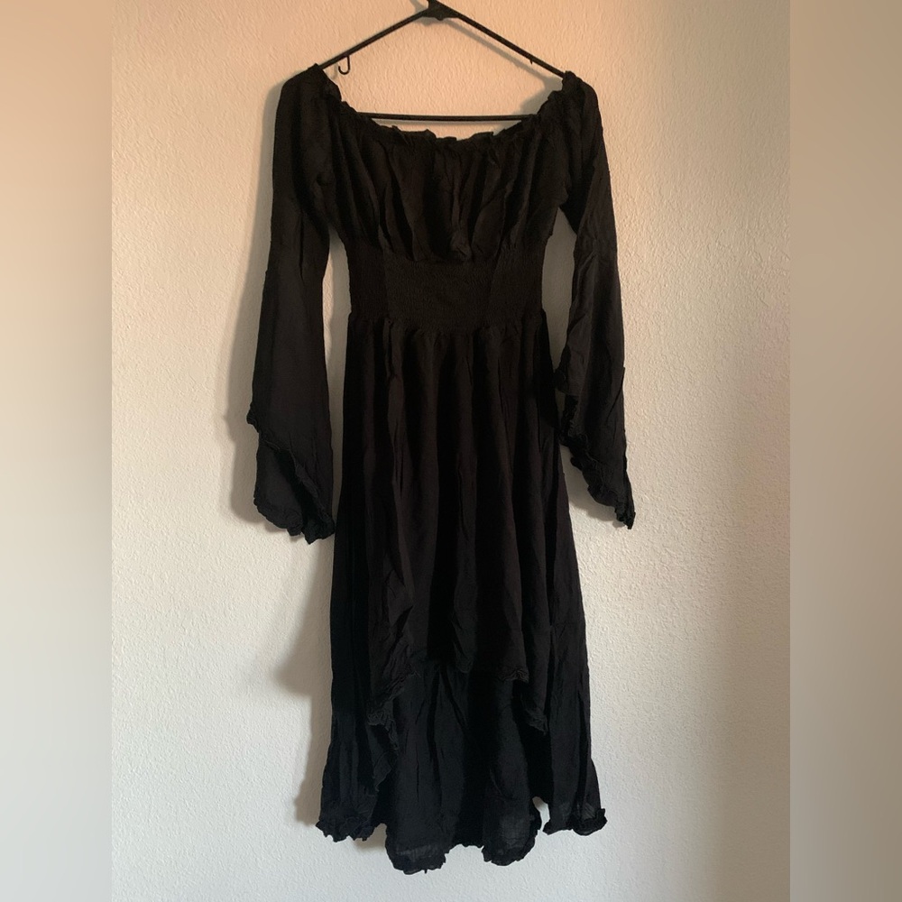 Black Off-Shoulder Long Sleeve High Low Dress